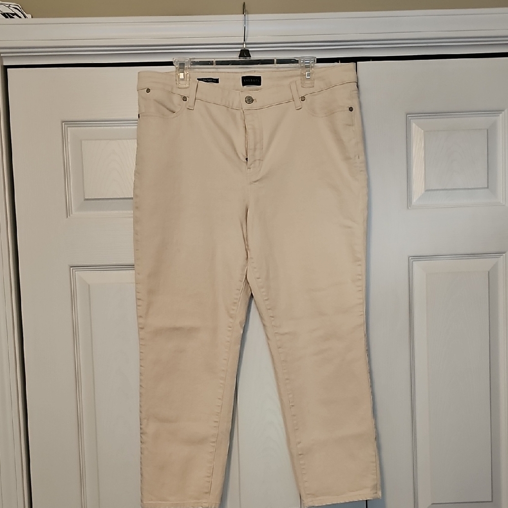 Talbots Cream SLIM Ankle Cropped Jeans Classic Style SIZE 16 euc